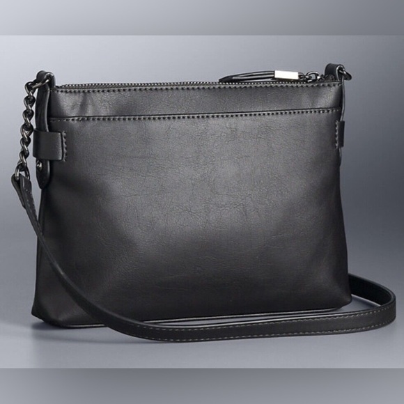 Simply Vera Wang Loren Crossbody Bag Black Faux Leather Adjustable Strap  Zipper - Picture 13 of 13